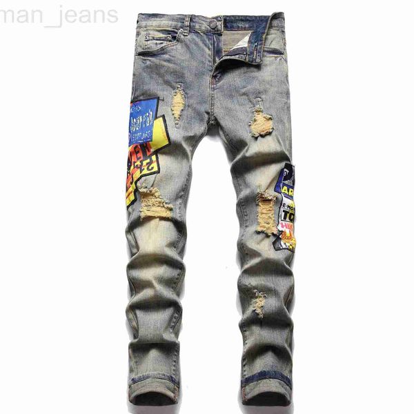 Jeans da uomo firmati primavera ed estate nuovo stile speciale moda buco usurato patchwork pantaloni in denim da uomo a vita media L5R3