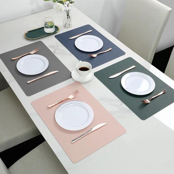 Tapetes de mesa de couro placemat casa dupla face retangular isolado esteira restaurante el comida ocidental placa de jantar à prova dwaterproof água