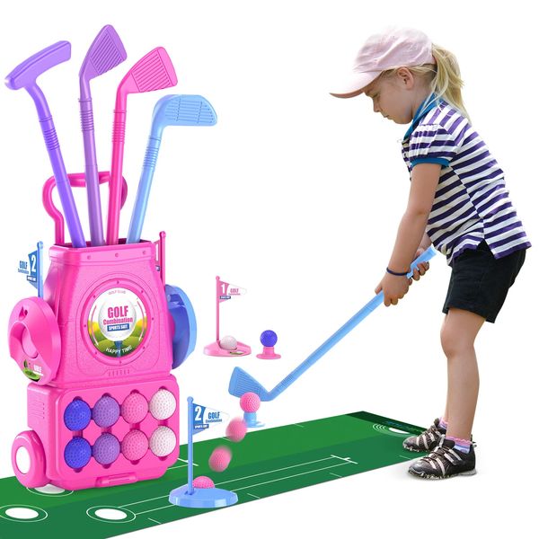 Aeronave elétrica RC Conjunto de golfe infantil Clubes infantis com 6 bolas 4 varas 2 buracos de prática e um tapete de jogo para meninas de 3 a 5 anos 231205