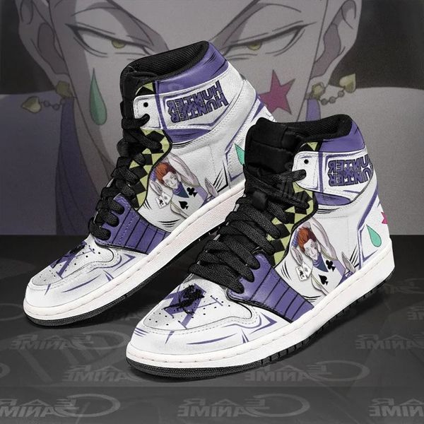 Mode Raffinierte Kleid Schuhe Männer Frauen Election Arc HxH Anime Hisoka Sneakers Gummi High Top Graffiti Leder Designer Custom Laufen Animes Sport Schuhe Box EU 36-48