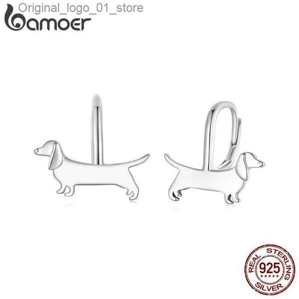 Stud Bamoer 925 Sterling Silver Adorável Dachshund Orelha Fivelas Cute Dog Hoop Brincos para Mulheres Festa Fine Jewelry Presente Q231205