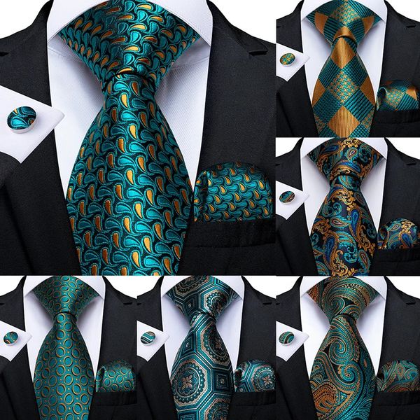 Pescoço gravatas homens gravata verde paisley listrado novidade design seda casamento para handky cufflink presente conjunto dibangu festa negócio 231204