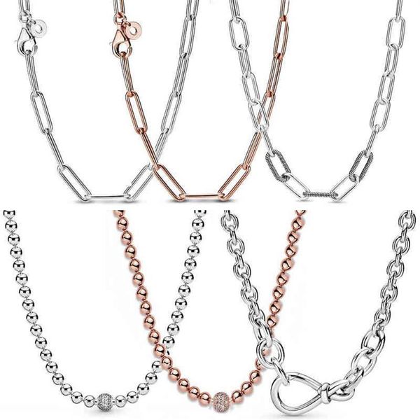 Collana scorrevole con catena a forma di serpente in argento sterling 925 con perline a nodo infinito grosso per gioielli fai da te con fascino popolare250P