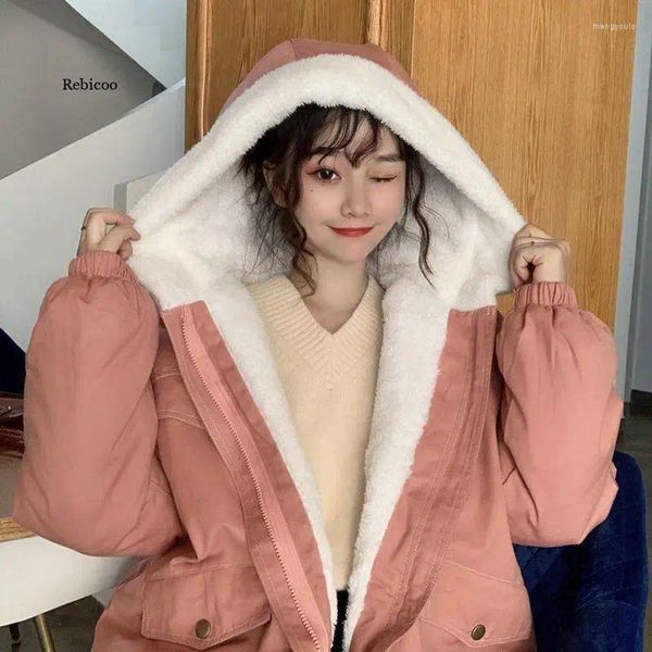 Trench da donna Donna Addensare Parka corto Moda coreana Colletto sfocato allentato Parka trapuntato Cappotto invernale con giubbotto in pelliccia Kawaii femminile