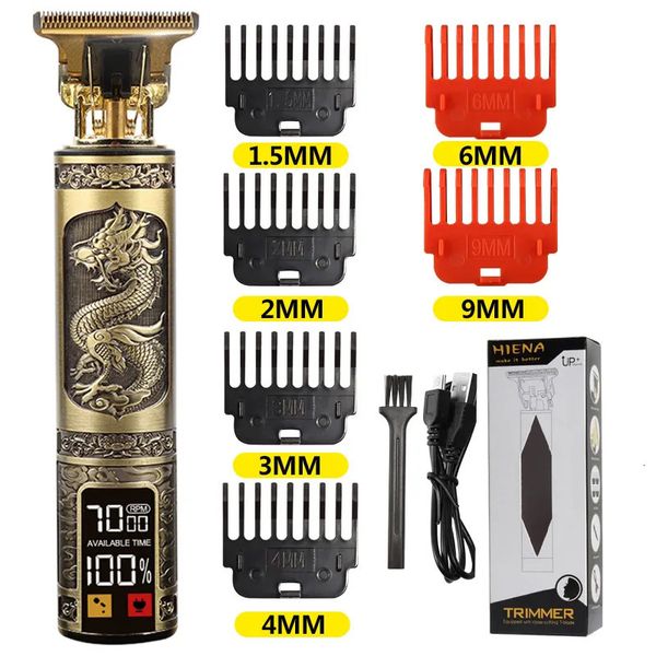 Haarschneider, USB-elektrischer LCD-Haarschneider, All-in-One-Haarschneidemaschine mit goldenem Lichtkopf, wiederaufladbar, Öl-Carving-Mark-Rasierer 231205