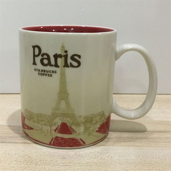 Caneca de cerâmica Starbucks City com capacidade de 16 onças Caneca de café clássica Paris City246Q
