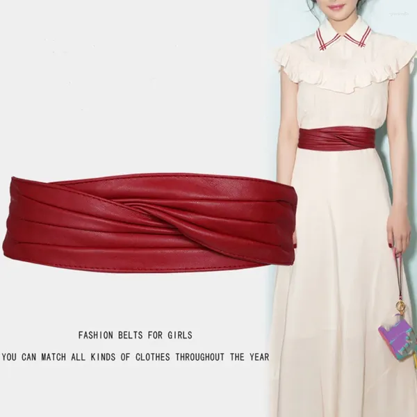 Cintos Ly Projetado Elegante Terno Exterior Decorado com Capa de Selo Vermelho Cinto de Couro Macio Largo 7cm Cintura Elástica Feminina