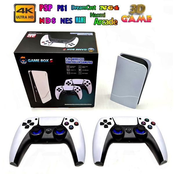 P5 Neue Videospielkonsole 64 GB/30000 Spiele Klassische Retro-Handspielspieler HD TV Game Box 5 Zwei Gamepads für PS1/PPSPP/MAME Arcade Gaming Stick