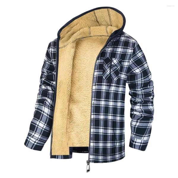 Jaquetas masculinas moda lã xadrez com capuz casacos jaqueta de alta qualidade grosso outwear flanela hoodie homem roupas