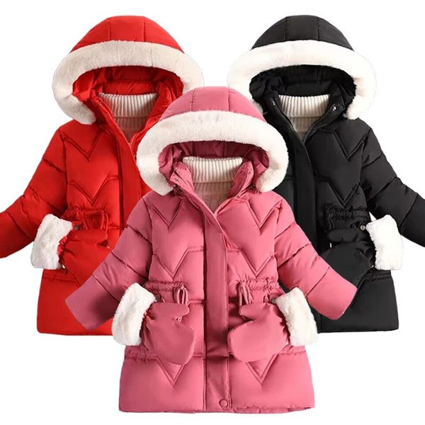 Abrigo 3-7 años Invierno Mantener caliente Chaqueta para niñas Sólido Estilo largo Abrigo rompevientos con capucha para niños Niños Ropa de abrigo de Navidad Ropa 231204