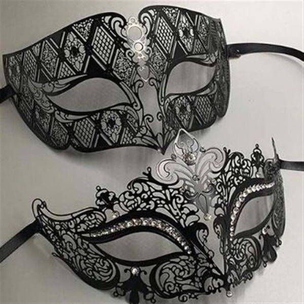 Metal filigrana strass veneziano masquerade casal máscara par bola evento festa de casamento máscara lote traje masculino women295g