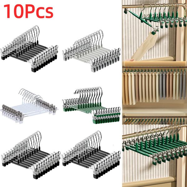 Cabides cremalheiras 10pcs cabide de calças de metal com clipe ajustável cabide de roupas antiderrapante cabides de calças pesados economizando espaço aços inoxidáveis 231205