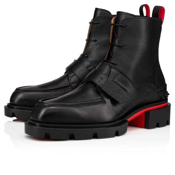 Design de luxo masculino botas de tornozelo bottoms sapatos de couro preto picos tênis mocassins plataforma sola de borracha rendas até marca 38-44