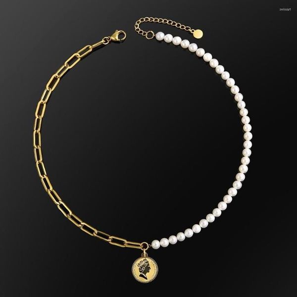 Suçlama KRKC Özel 6mm Dainty Pearl Gold Kaplamalı Paslanmaz Çelik Kipi Krip Kraliçe Kolye Kolye Charm312R