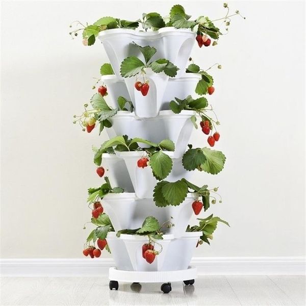 PP Tridimensional Vaso de flores Bacia de morango Cultivo sobreposto multicamadas Plantio de frutas de melão vegetal Y200723233s