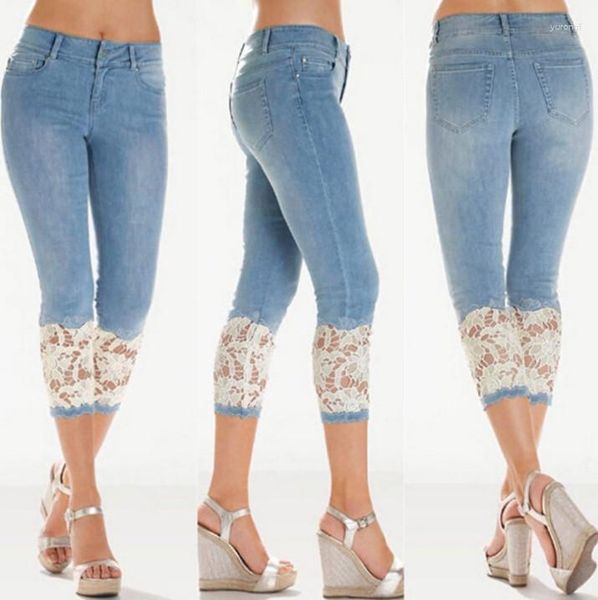 Jeans da donna 2023 Moda Piedi in pizzo Sottile elasticizzato con orlo corto