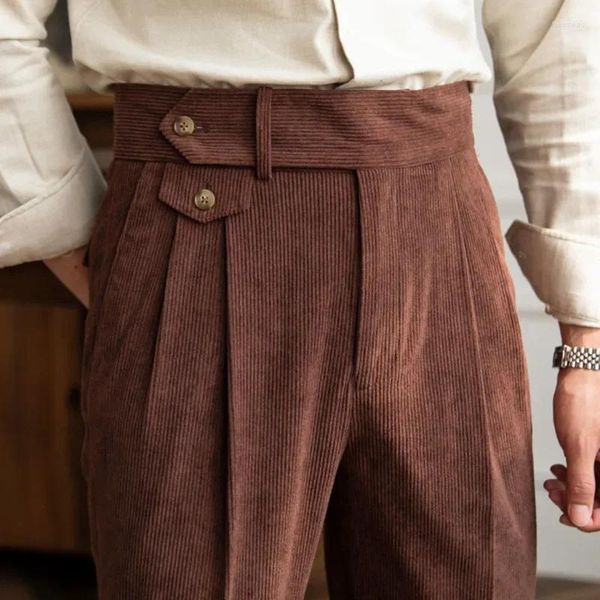 Мужские брюки высокого качества, вельветовые брюки для мужчин, офисные брюки с талией, итальянские мужские деловые брюки 2023