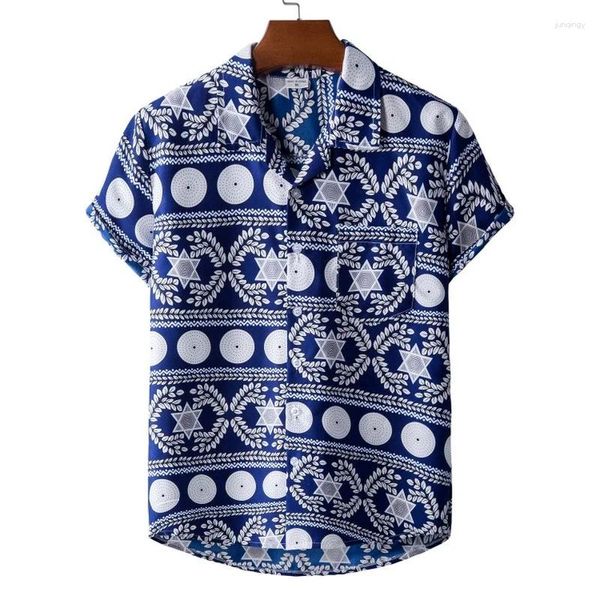 Camicie casual da uomo Camicia hawaiana in cotone da uomo Colletto rovesciato Stampa geometrica Estate Streetwear Abbigliamento uomo Camisa Masculina