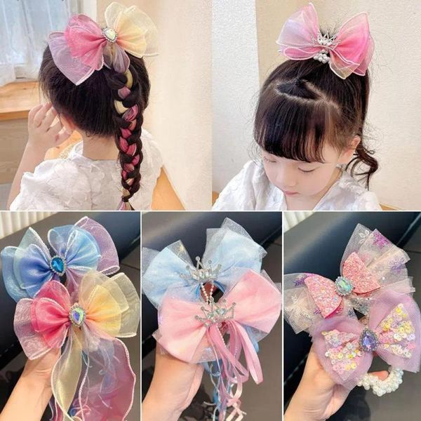 Acessórios de cabelo estilo coreano crianças arco pérola coroa elástica gravata menina crianças corda anel strass scrunchies