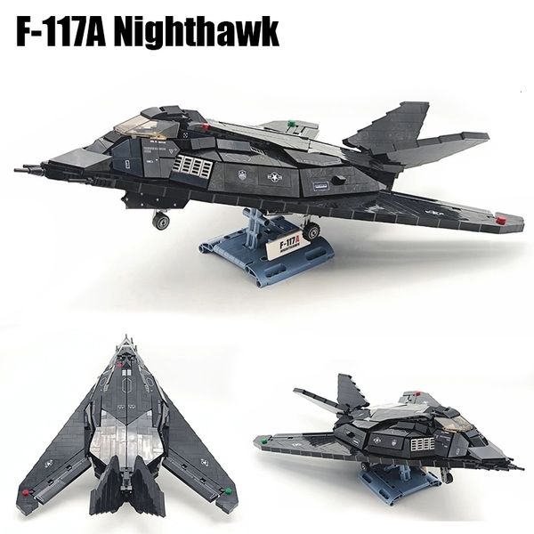 Modelo Diecast 1375PCS Técnico F 117A Nighthawk Ataque Aeronaves Blocos de Construção Militar Stealth Fighter Tijolos Brinquedos Crianças Presente de Aniversário 231204