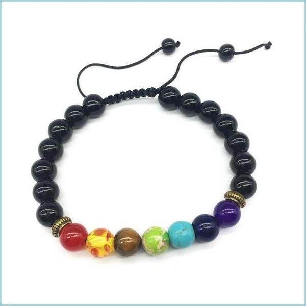 Braccialetti con ciondoli 7 Chakra Bracciale Uomo Nero Lava Healing Nce Perline Vari colori Bracciali per donne Reiki Buddha Preghiera Natural Ston Dhyzk