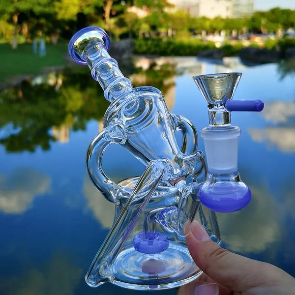 Atacado 7 polegadas Recycler Bongs Sidecar Glass Water Pipes Showerhead Perc Percolator Oil Dab Rigs 14mm Joint com Heady Bowl 11 LL