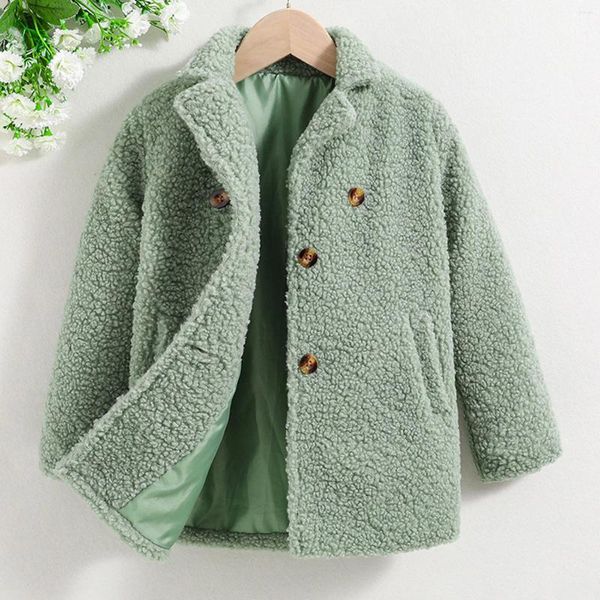 Jaquetas outono inverno em jaqueta de lã para meninas 2-7 anos crianças menina verde peludo casaco elegante coreano casual simples lã