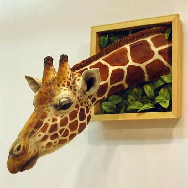 Dekorative Objekte Figuren 3D Wandmontierte Giraffenskulptur Kunst Lebensechte platzende Büstenskulpturen Dekoration205K
