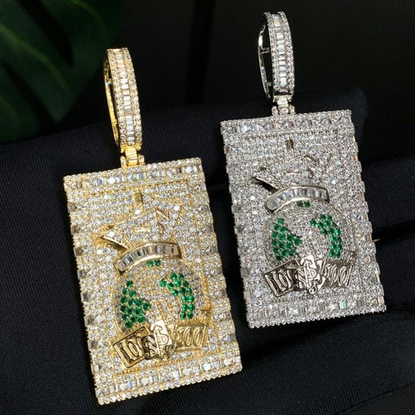 Moda hiphop colar 18k banhado a ouro completo cz cúbico dinheiro bolsa pingente colar com corrente de corda de 24 polegadas para homem presente quente