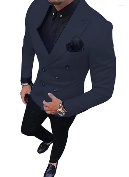 Мужские костюмы, темно-синий мужской двубортный костюм из двух предметов, пиджак с лацканами, куртка-смокинг, брюки для свадебных вечеринок, костюмы