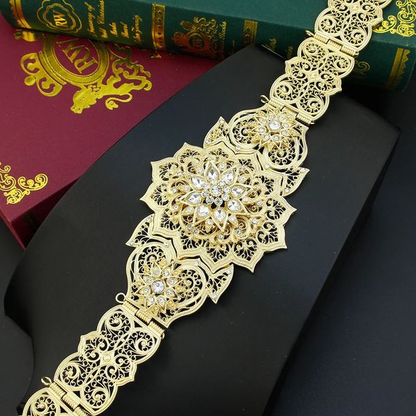 Autres accessoires de mode Sunspicems Gold Couleur Caftan marocain Ceinture pour femmes Robe Taille Chaîne Ceinture Arabe Mariée Bijoux de mariage Robe Sash Body Chain 231205