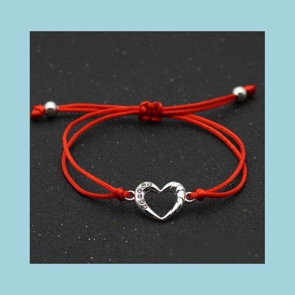 Braccialetti con ciondoli Bracciale con cuore d'amore Donna Uomo Amanti Desiderio Buona fortuna Stringa rossa intrecciata Coppia regolabile Amicizia Gioielli Goccia Del Dh9Zn