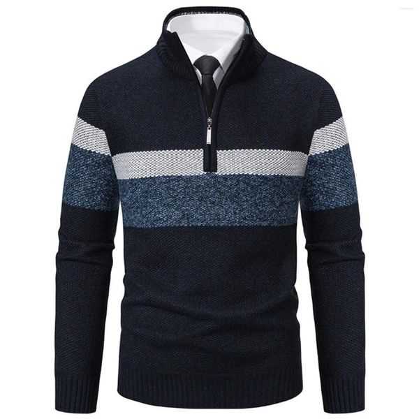 Maglioni da uomo Autunno Dolcevita da uomo Pullover lavorato a maglia caldo e spesso Camicie invernali con fondo Maglione in pile con mezza zip