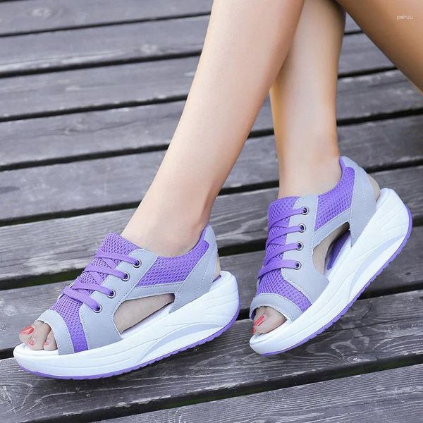 Kleid Schuhe Damen Sandalen 2023 Flatform Peep Toe Dicke Keilabsätze Atmungsaktive Schaukel Mesh Weibliche Bequeme Freizeitschuhe