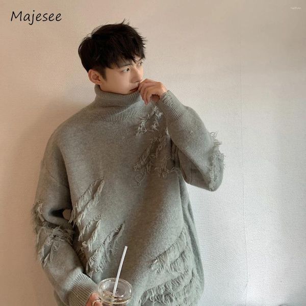 Maglioni da uomo Maglione a collo alto da uomo Ins Chic Boyfriend Vintage Autunno Inverno Design con nappe Maglieria unisex Street College Bello