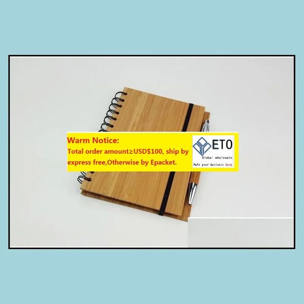 Blocos de notas Notas Escritório Escola Suprimentos Negócios Industrial Madeira Bambu Er Notebook Espiral Bloco de Notas com Caneta 70 Folhas Papel Reciclado ZZ