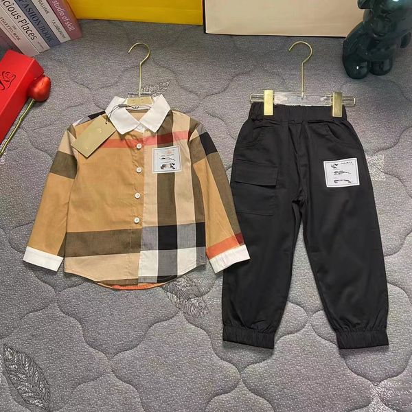 Ropa para niño, color marrón, camisa y pantalones de otoño, 2 piezas, conjuntos de ropa de moda para niñas, venta al por mayor 2024