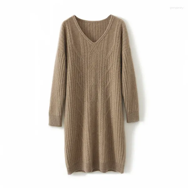 Abiti casual Pura lana con scollo a V Morbida donna Maglioni di cashmere 2023 Arrivo Menca Pecora Autunno/Inverno lavorato a maglia femminile