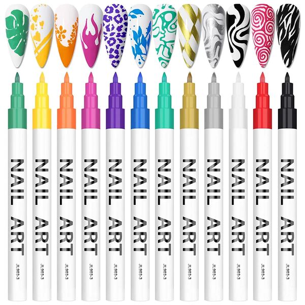 Altri articoli 12 penne per nail art 3D a colori Punto per unghie Graffiti Punteggiatura a penna Disegno Pittura Liner Pennello Fai da te Nail art Bellezza Adorna Strumenti per manicure 231204