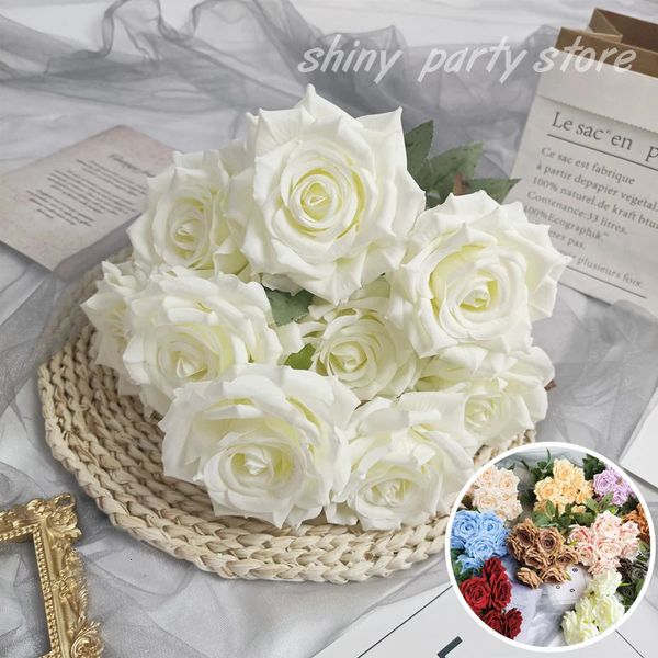 Ghirlande di fiori decorativi Simulato 9 rose di diamanti Disposizione Angolo di matrimonio Rosa Autunno Retro Bianco Colorato Artificiale Decorazioni per la casa 231205