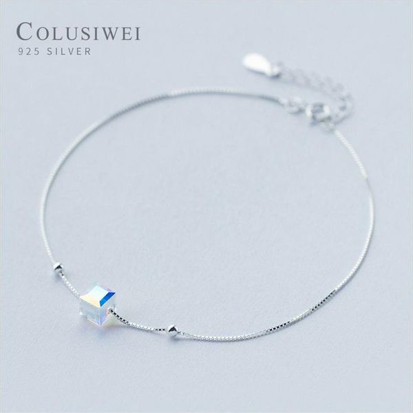 Colusiwei Fußkettchen aus echtem 925er Sterling-Kristallwürfel-Silber für Damen, Charm-Armband für Bein, Knöchel und Fuß, Accessoires, Fashion244N