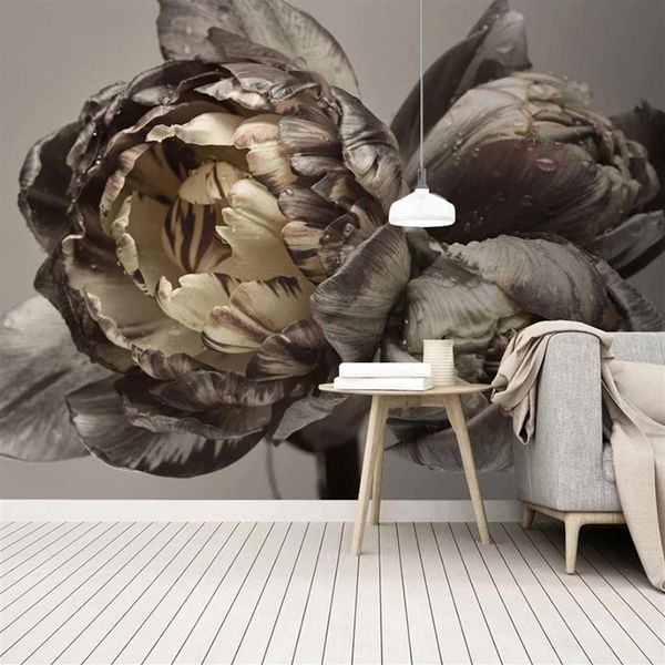 Papel de parede personalizado 3D Retro Floral Flores Mural Quarto Sala de estar Sofá TV Fundo Po Papel de Parede Home Decor234f