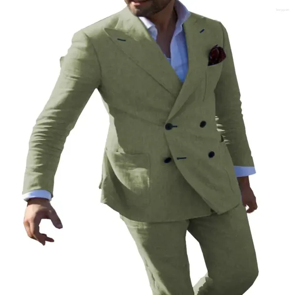 Мужские костюмы 2023 Костюм из 2 предметов Армейский зеленый пиджак Брюки Двубортный пиджак с лацканами Деловое повседневное пальто Вечернее свадебное платье