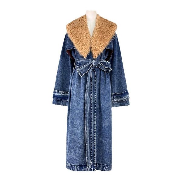 Pelliccia di pelliccia di pelliccia di pelliccia di pelliccia di pelliccia Yoloagain Autumn Fashion Mongolia Sheep Furr Giacca Denim Coat Donne Denim Trench Denim Abbigliamento femminile