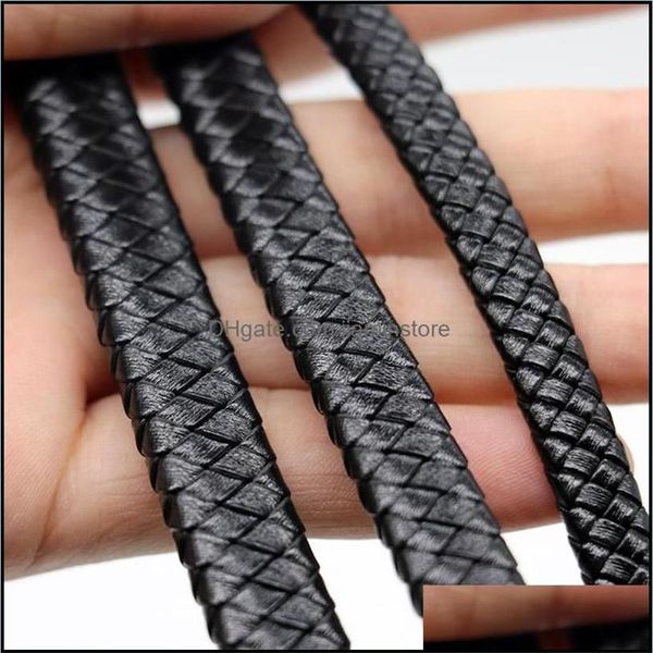 Perlenkappen Schmuckzubehör Komponenten Mibrow 1 Meter Vintage Schwarz Braun Lederbänder 8 mm 10 mm 12 mm flach für die Armbandherstellung270G