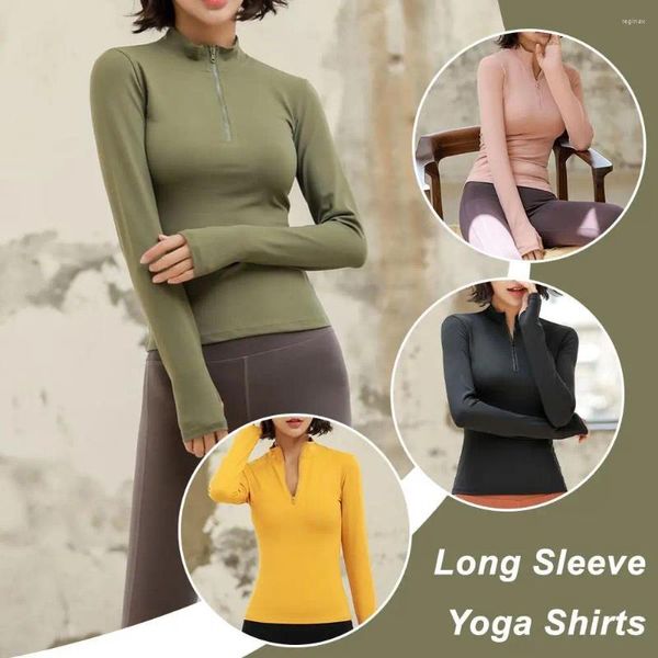 Active Shirts Damen Yoga Langarm Sport Top mit Reißverschluss elastisch schnell trocknend schlanke Laufbluse Gym Athletic Tee Sportbekleidung