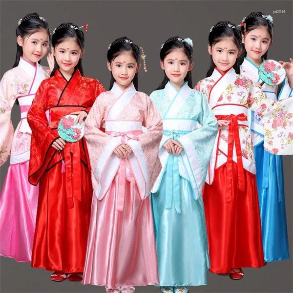 Palco desgaste antigo traje chinês crianças sete fadas hanfu dança étnica desempenho tradicional menina