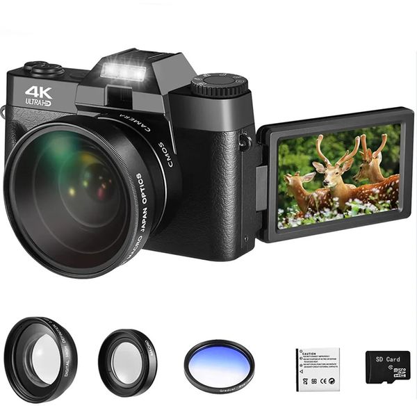 Digitalkameras Digitale PO-Kamera Vlogging-Camcorder für Youtube WIFI Webcam Weitwinkel 16-facher Digitalzoom 48 MP Pografie 3-Zoll-Klappbildschirm 231204