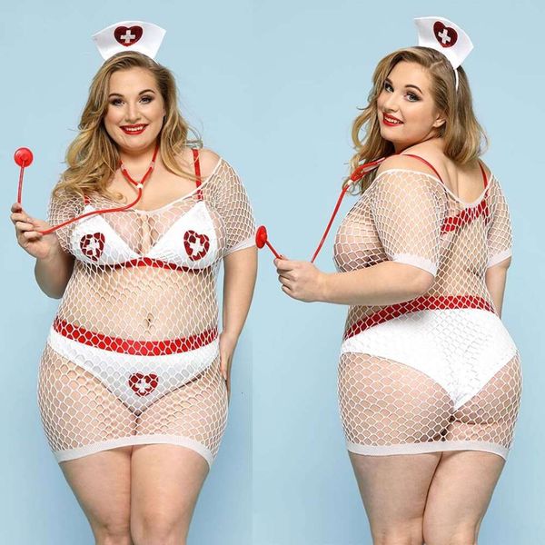 Sexy Kostüm JSY Sexy Krankenschwester Cosplay Set Plus Größe Frauen Fischnetz Kleid Unterwäsche Erotische Dessous Porno Kostüme Sex Rollenspiel Outfits