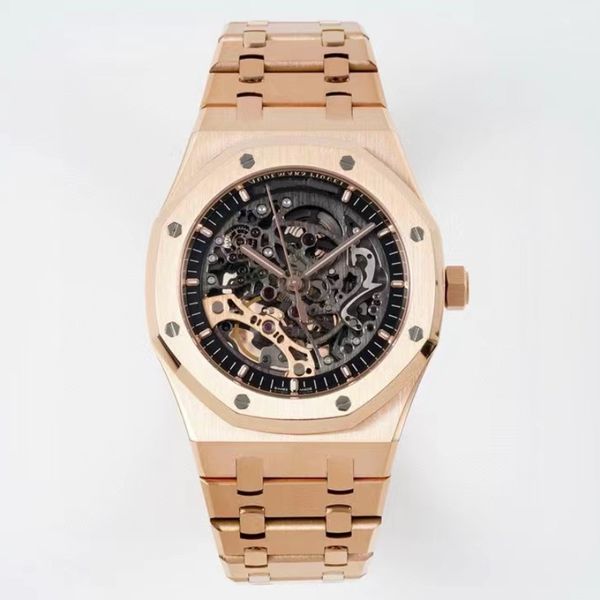 Cassa meccanica semi-automatica da uomo scheletrata in acciaio con specchio zaffiro, diametro 41 mm, quadrante classico, aspetto della cassa, indici luminescenti, orologi di alta qualità.